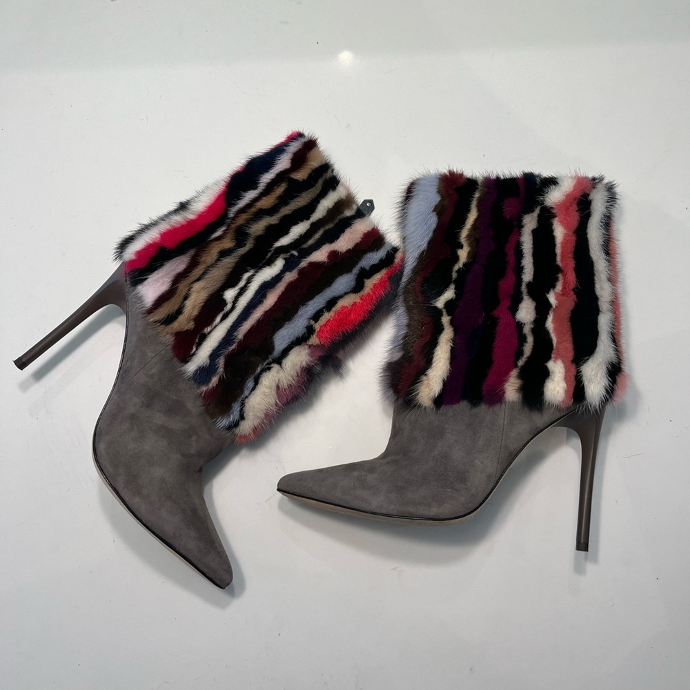 Fun real fur and suede and leather boots. Brian Atwood size 8